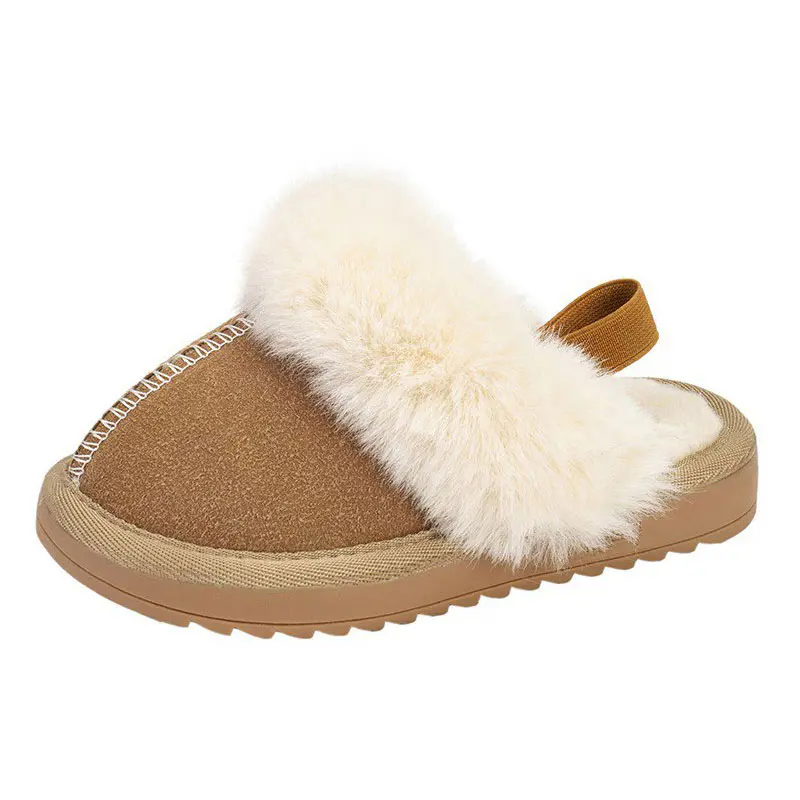 Children’s Chestnut Cow Suede Wool Slippers