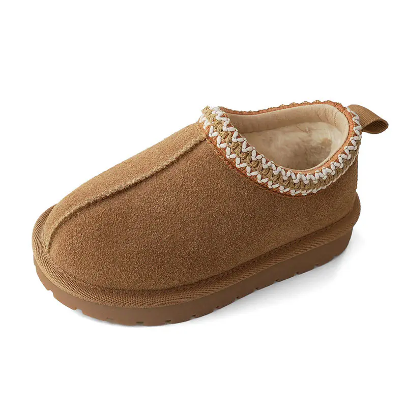 Children’s Chestnut Cow Suede Wool Slippers