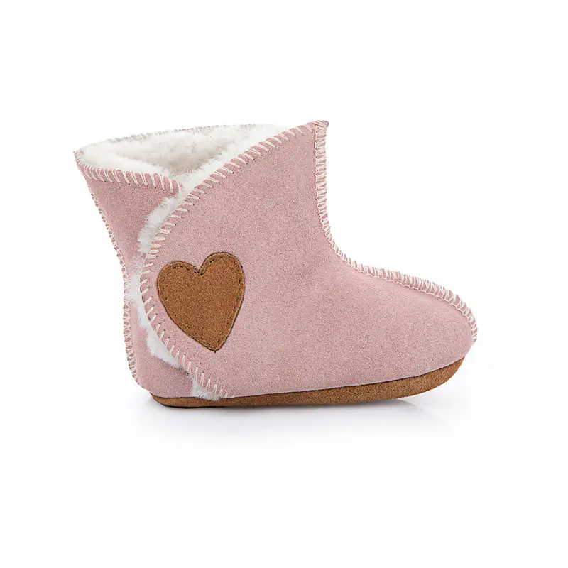 Baby Pink Cow Suede Side Velcro Wool Toddler Shoes