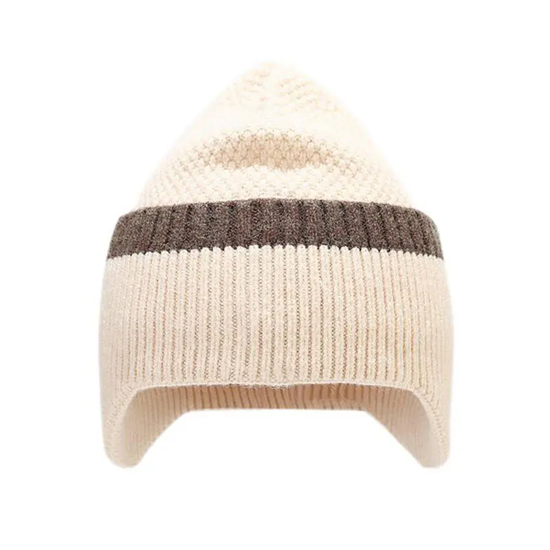 Children’s Beige Ear Protection Rolled Beanies