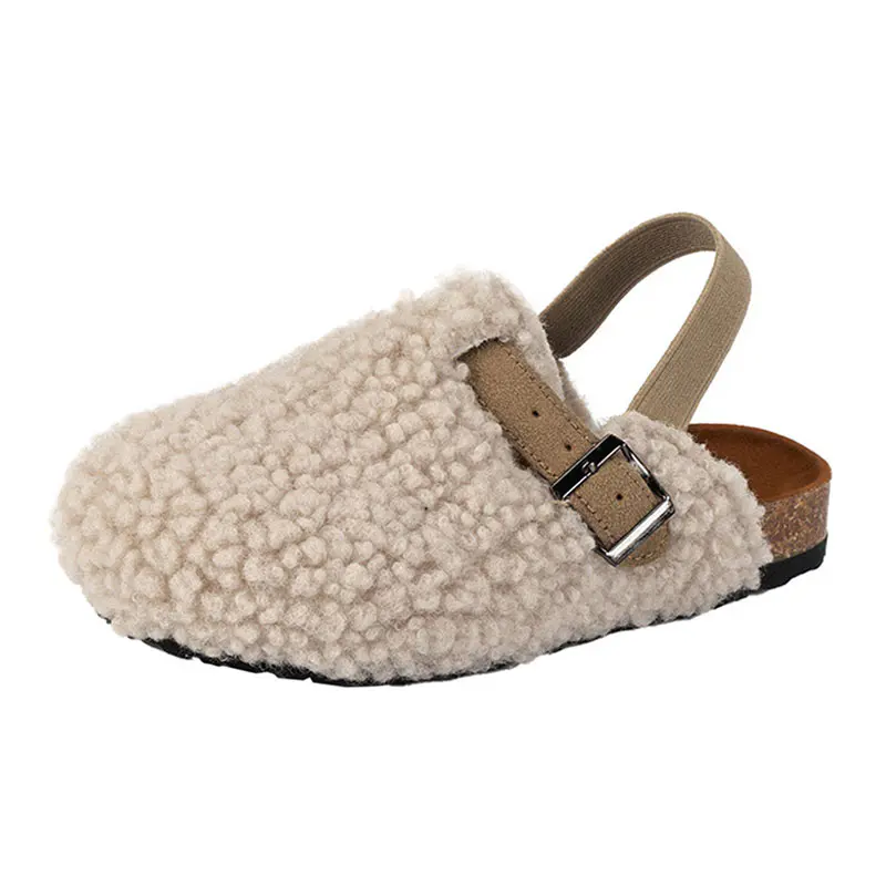 Children’s Beige Lambswool Elastic Heel Strap Birkenstock Slippers