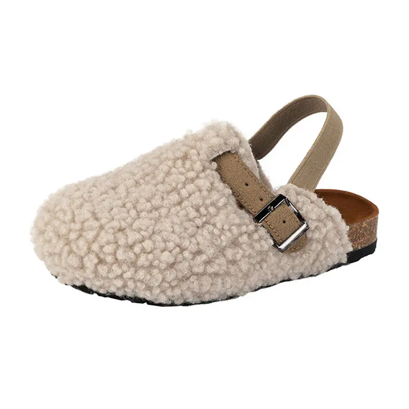 Children’s Beige Lambswool+Elastic Heel Strap Birkenstocks