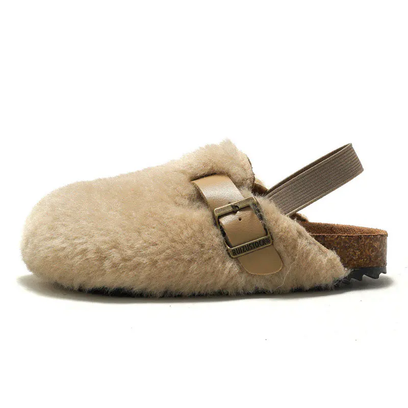Children’s Beige Wool Elastic Heel Strap Birkenstock Slippers