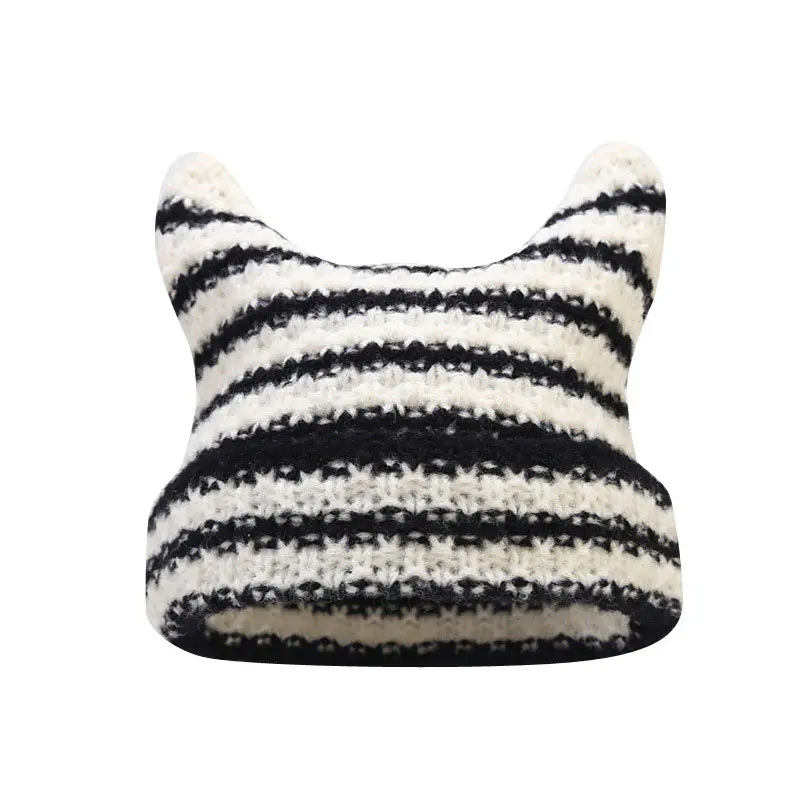 Children’s Black and White Striped Imp Ears Beanies