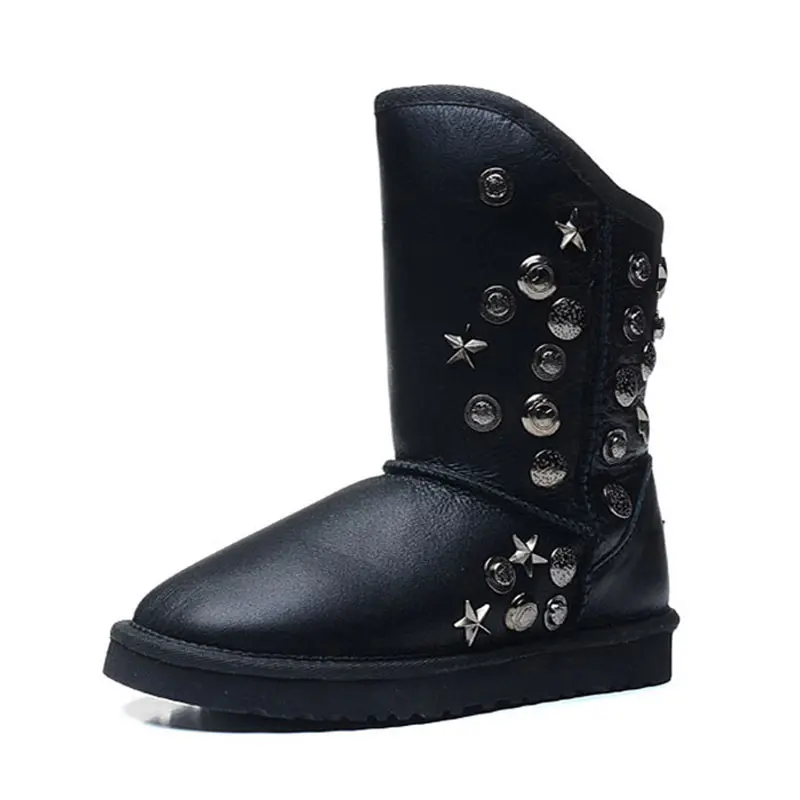 Children’s Black Cowhide Rivet Wool Boots