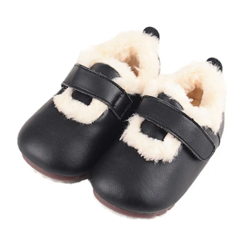 Children’s Black Cowhide Velcro Wool Loafers