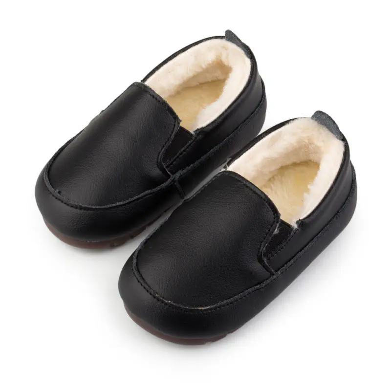 Children’s Black Cowhide Wool Loafers