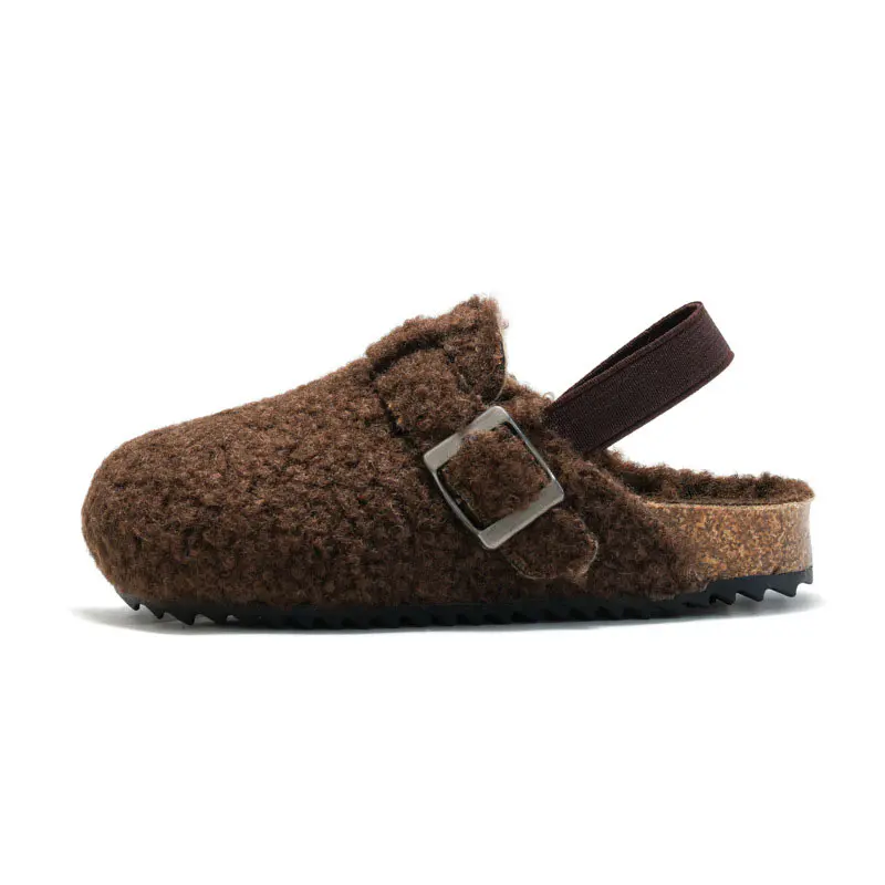 Children’s Brown Lambswool+Elastic Heel Strap Birkenstocks
