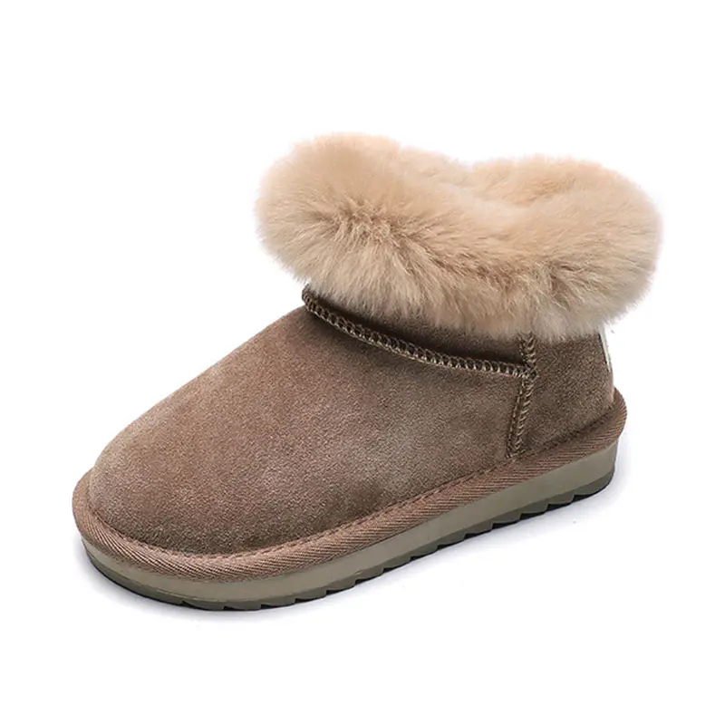 Children’s Camel Cow Suede Wool Boots Fox Fur Opening