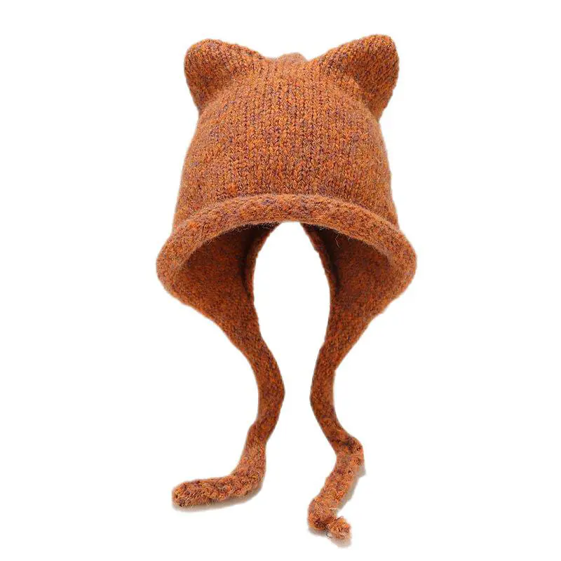 Children’s Caramel Cat Ears Pigtails Ear Protection Beanies
