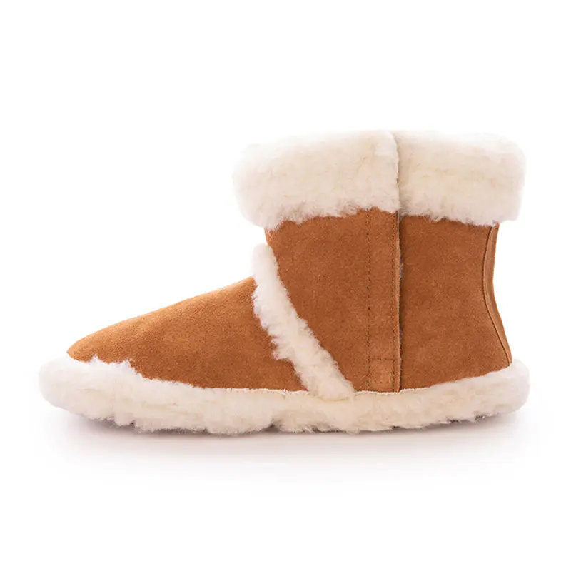 Children’s Chestnut Cow Suede Bow Wool Soft Sole Shoes