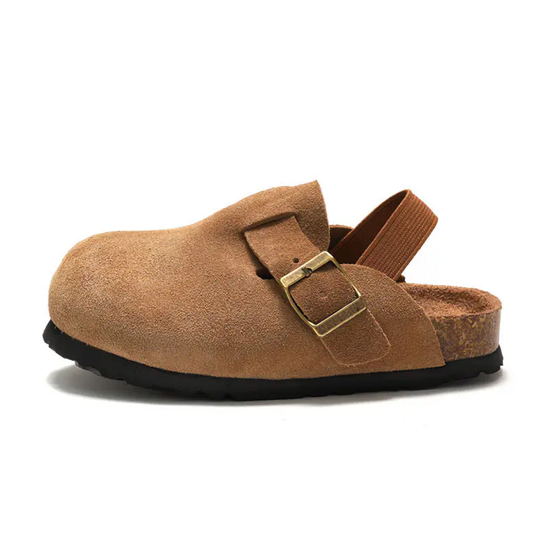 Children’s Chestnut Cow Suede+Elastic Heel Strap Birkenstocks