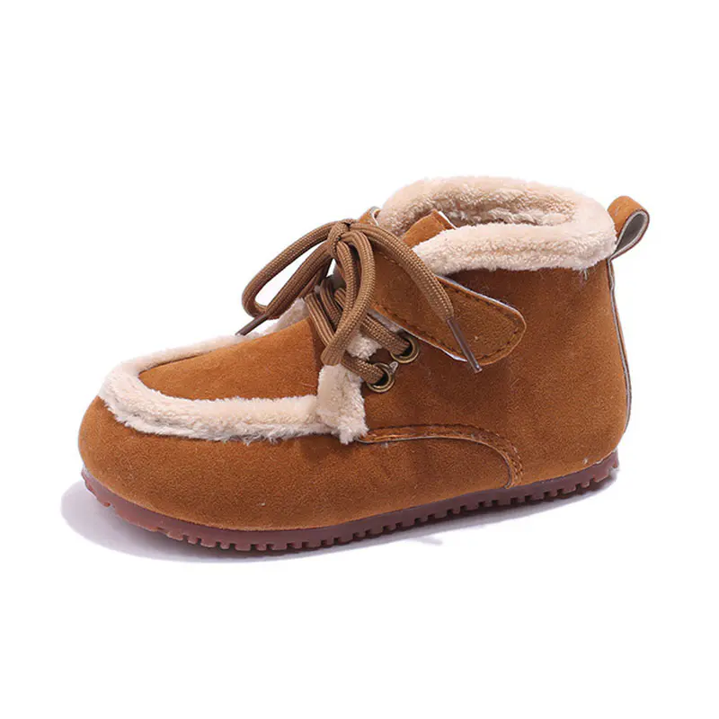 Children’s Chestnut Cow Suede Lace-Up+Velcro Wool Boots