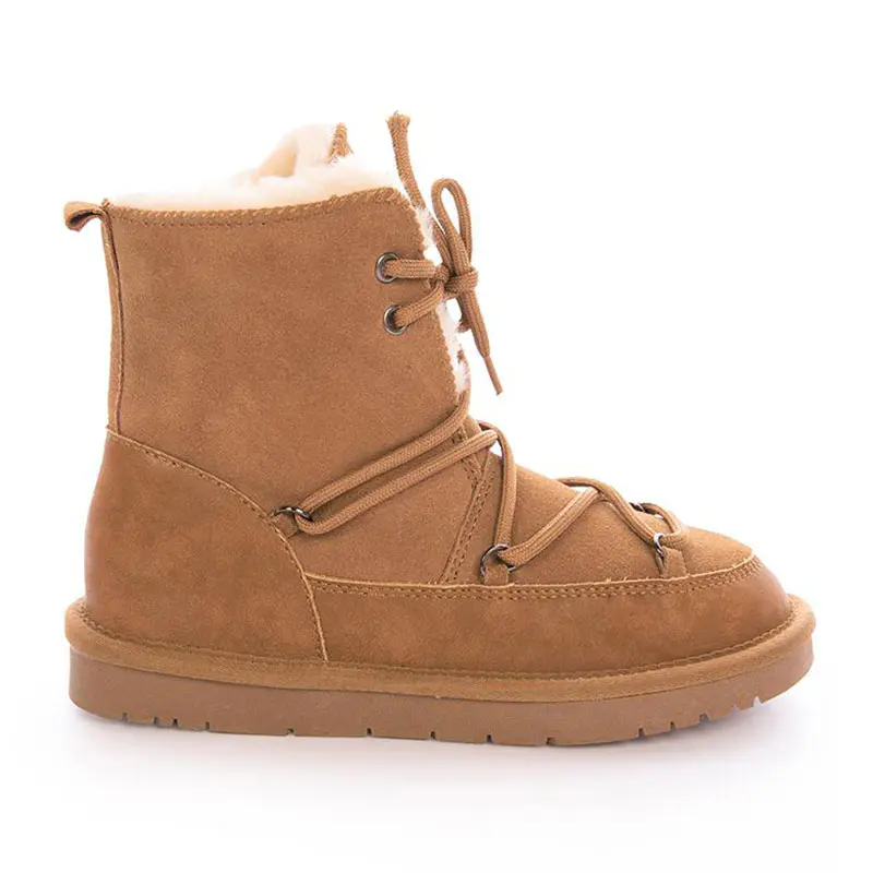 Children’s Chestnut Cow Suede Lace Up Wool Martin Boots