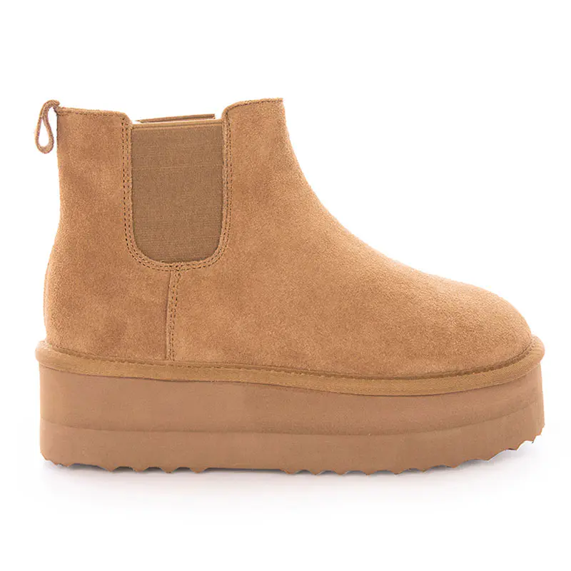 Women’s Chestnut Cow Suede Wool Snow Boots Thick Sole