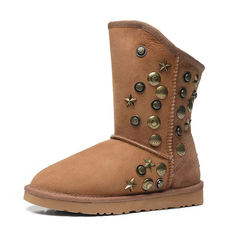 Children’s Chestnut Cow Suede Rivet Wool Boots