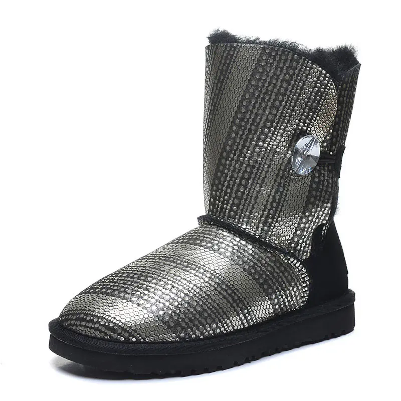 Children’s Black Rhinestone Cowhide Wool Boots