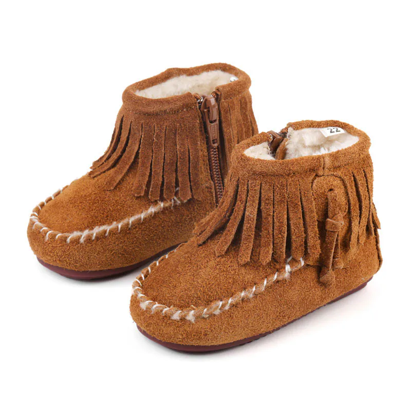 Children’s Chestnut Cow Suede Tassel Wool Loafers