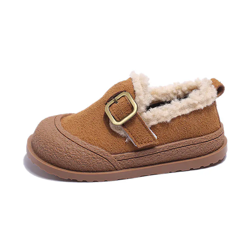 Children’s Chestnut Cow Suede+Velcro Lambswool Birkenstocks