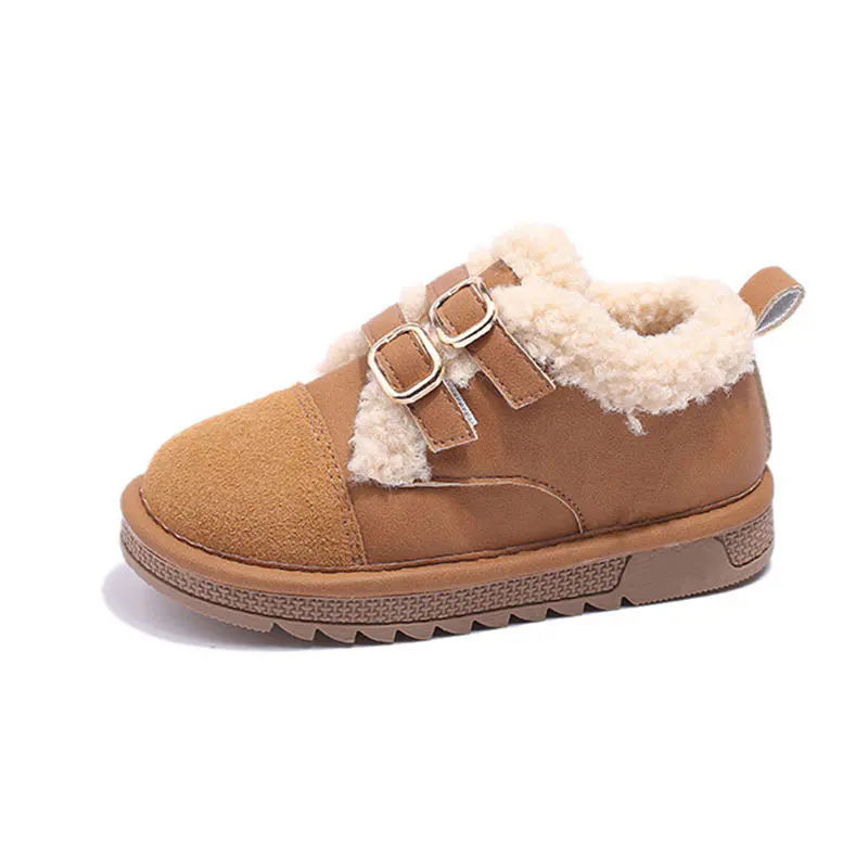Children’s Chestnut Cow Suede+Velcro Lambswool Birkenstocks