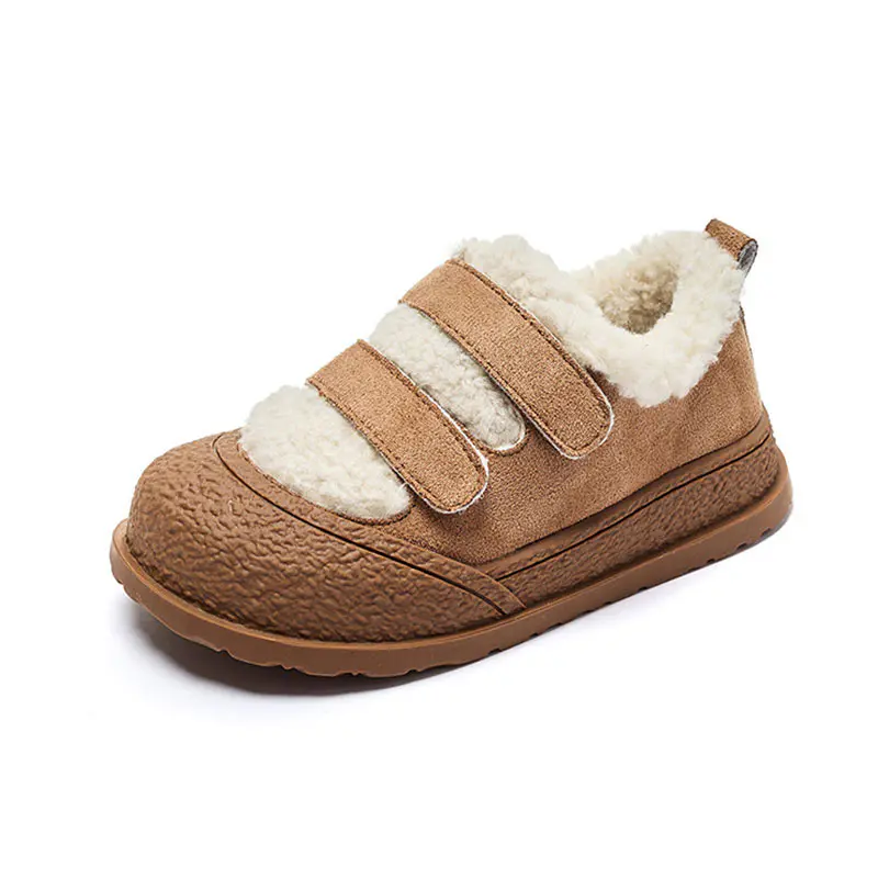 Children’s Chestnut Cow Suede+Velcro Lambswool Birkenstocks