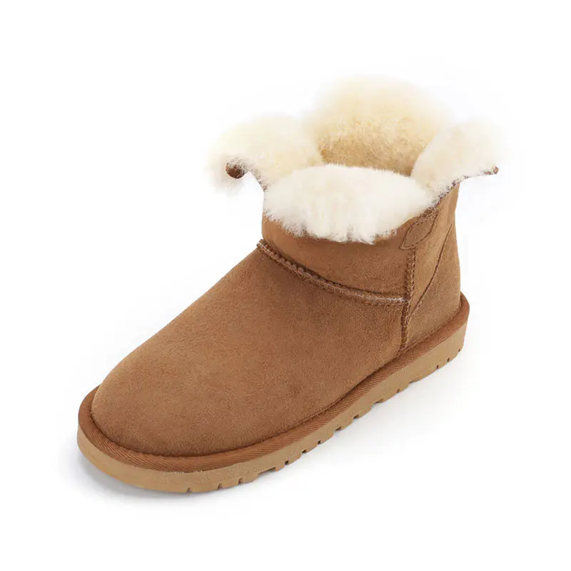 Children’s Chestnut Cow Suede Wool Boots Clover Opening Design