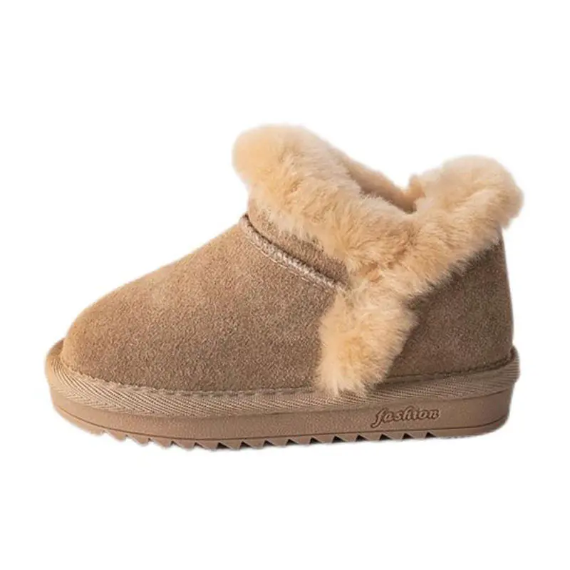 Children’s Chestnut Cow Suede Wool Boots Rabbit Fur Opening