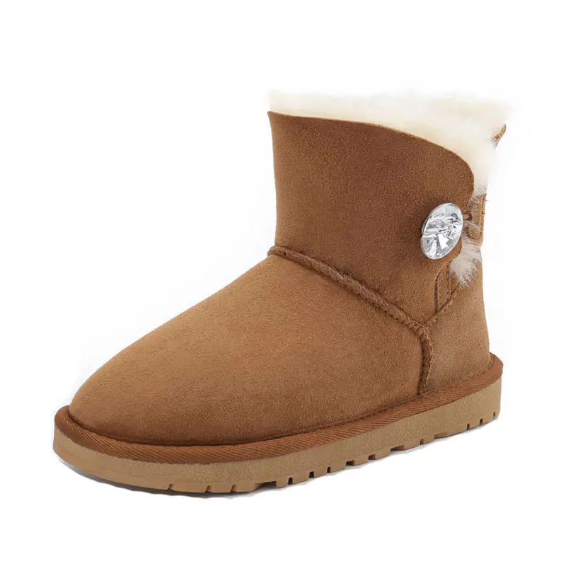 Children’s Chestnut Cow Suede Wool Boots Rhinestone Buckle