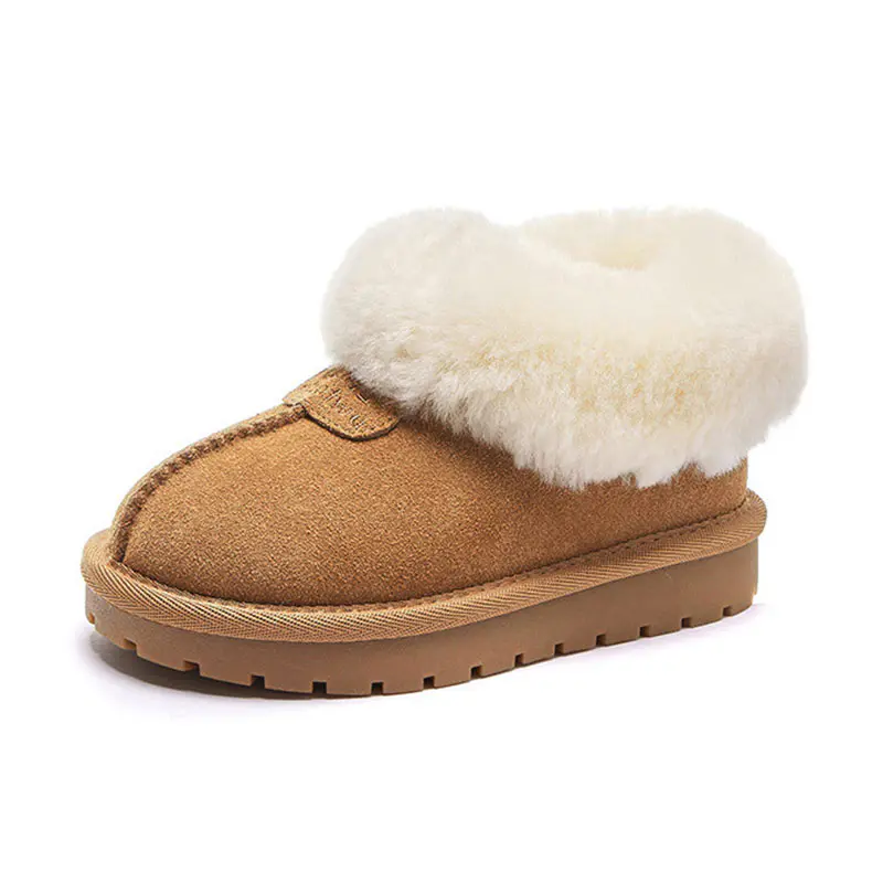 Children’s Chestnut Cow Suede Wool Boots Wool Openings