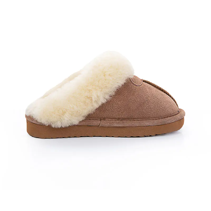 Children’s Chestnut Cow Suede Wool Slippers