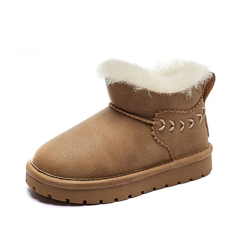 Children’s Chestnut Cowhide Handmade Wool Wool Snow Boots