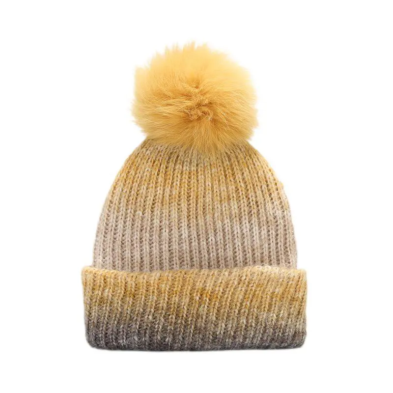Children’s Ginger and Coffee Rolled Beanies with Hairball