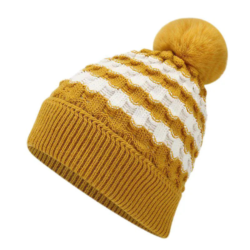 Children’s Ginger Striped Beanies with Hairball