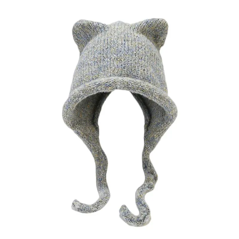Children’s Grey Cat Ears Pigtails Ear Protection Beanies