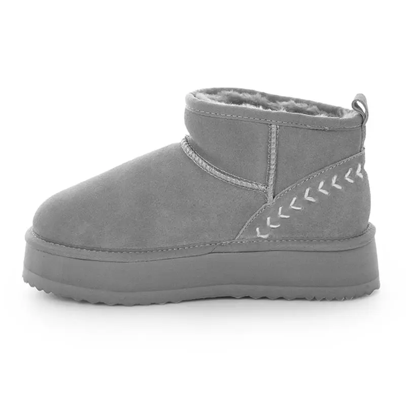 Children’s Grey Cow Suede Handmade Wool Wool Snow Boots Thick Sole