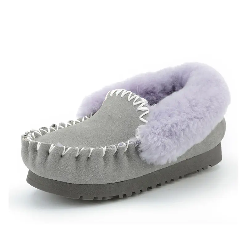 Children’s Grey Cow Suede Purple Wool Loafers