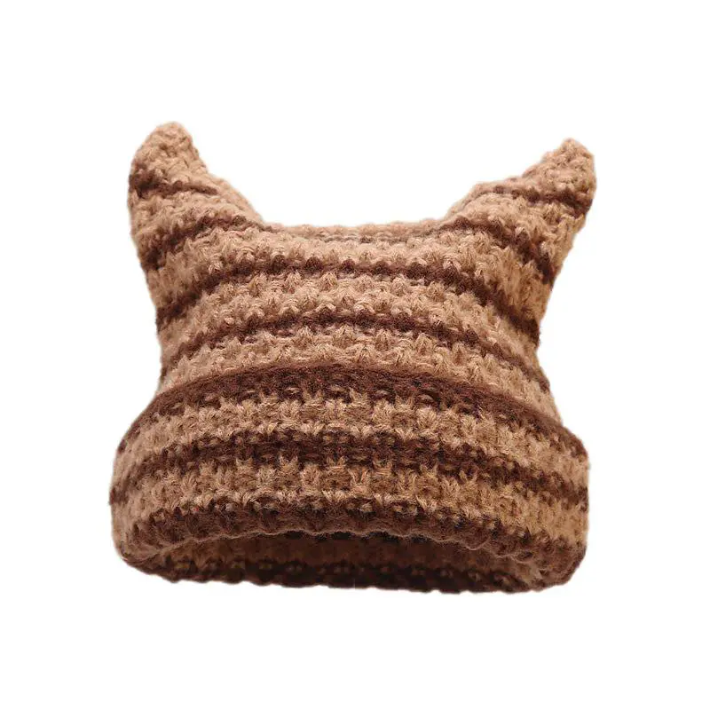 Children’s Khaki and Brown Striped Imp Ears Beanies