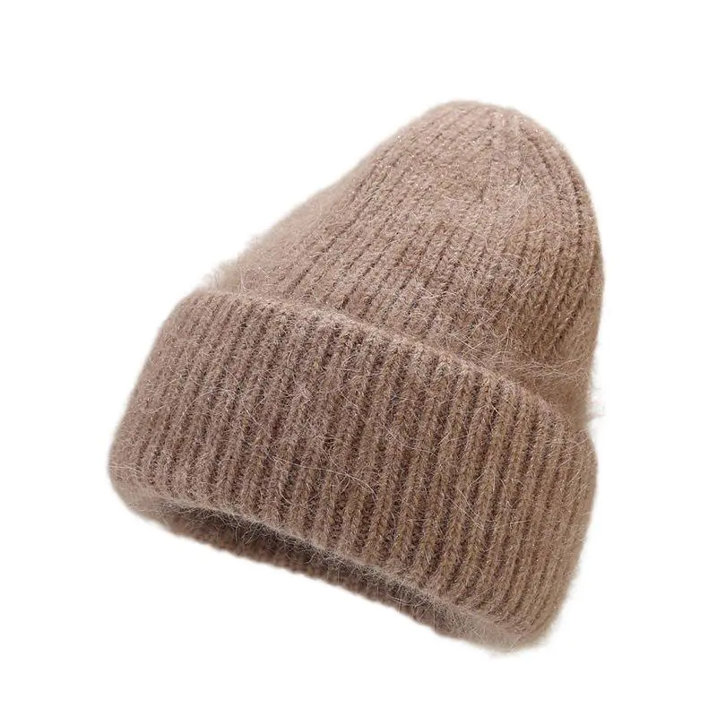 Children’s Khaki Angora Rabbit Fur Beanies