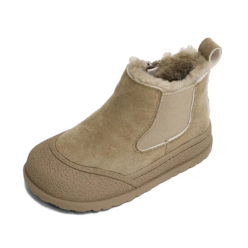 Children’s Khaki Cow Suede Wool Boots
