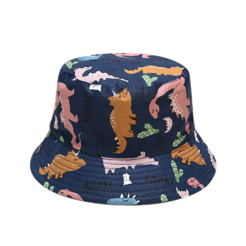 Children’s Navy Dinosaur Printed Cotton Shade Fisherman’s Hat