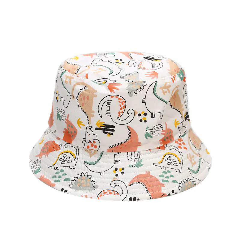 Children’s Pink Dinosaur Printed Cotton Shade Fisherman’s Hat