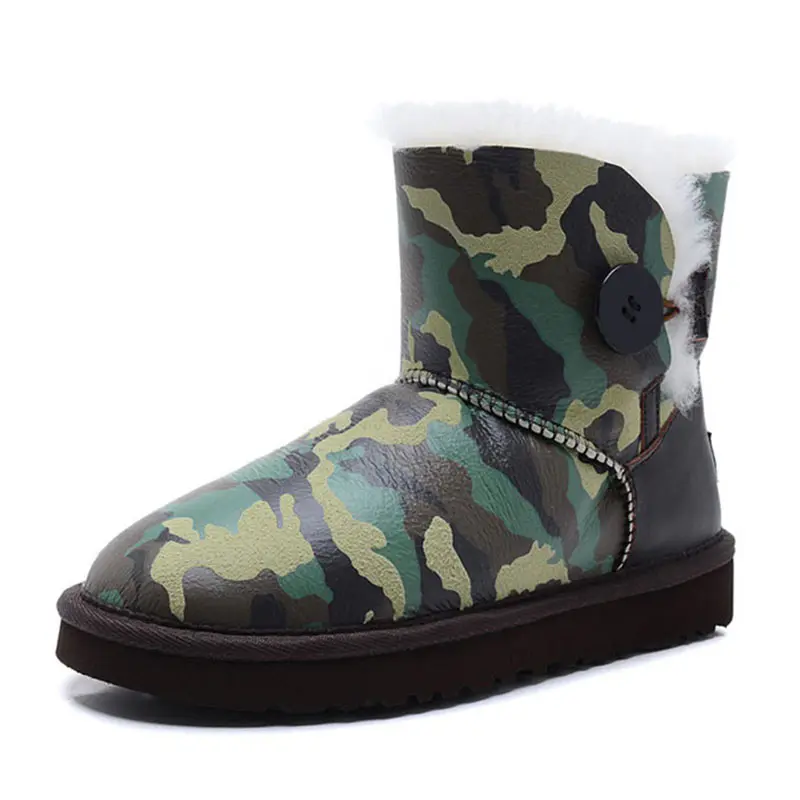 Children’s Green Camouflage Cow Suede Wool Boots