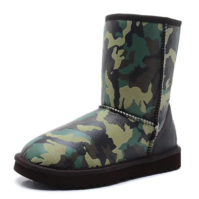 Children’s Green Camouflage Cow Suede Wool Boots
