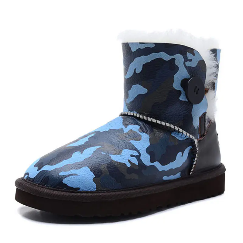 Children’s Blue Camouflage Cow Suede Wool Boots