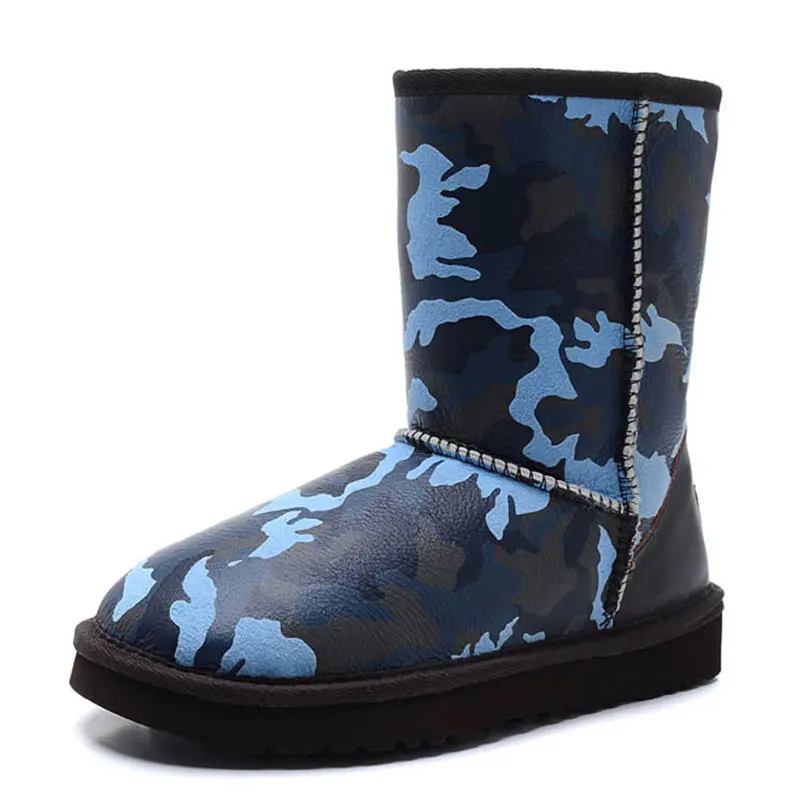Children’s Blue Camouflage Cow Suede Wool Boots