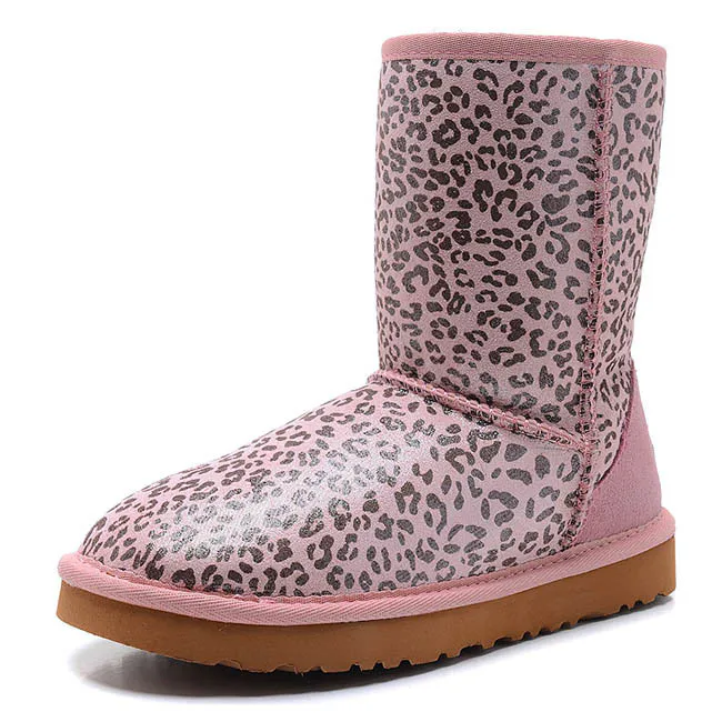 Children’s Pink Leopard Print Cowhide Wool Boots