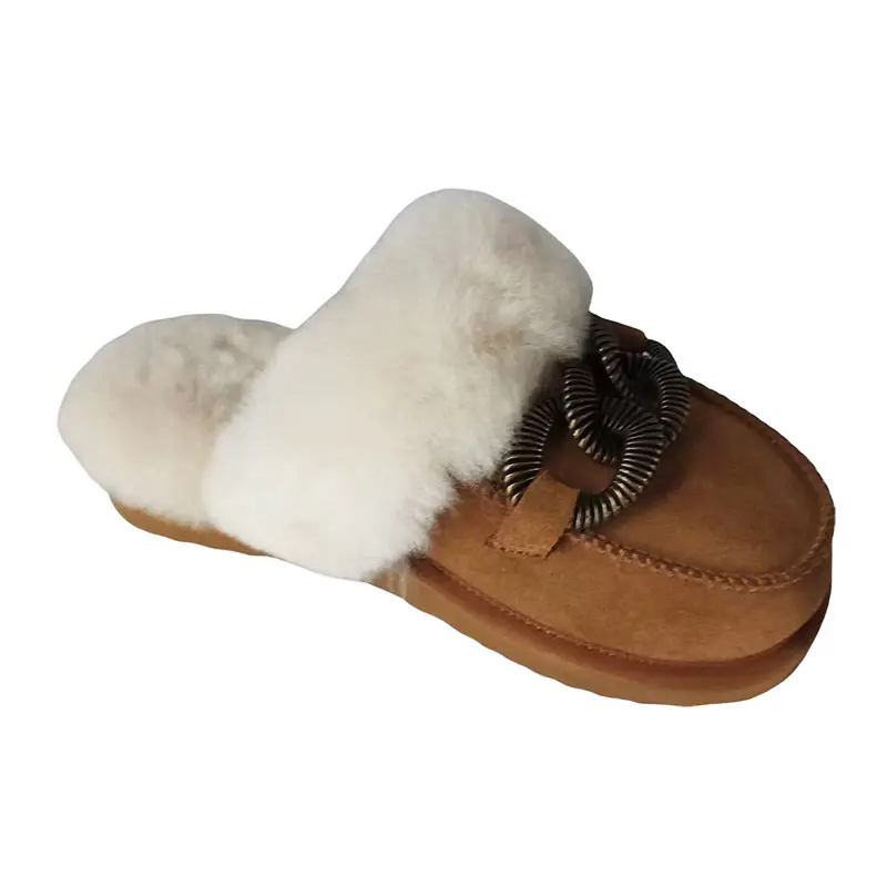 Cow Suede Wool Medium Thick Sole Slippers