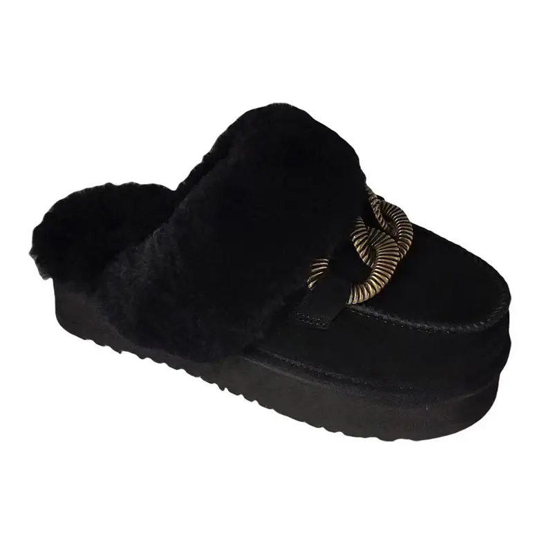 Cow Suede Wool Medium Thick Sole Slippers