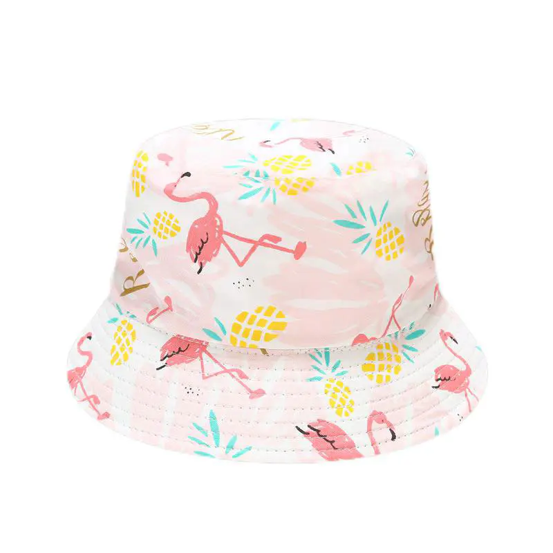 Kids Pink Flamingo Printed Cotton Shade Fisherman’s Hat