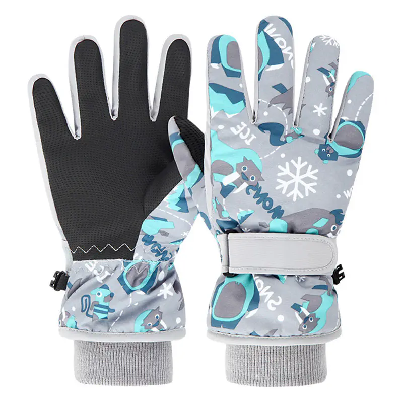 Children’s Winter Silver Gray Animal Waterproof Anti-slip Touch Screen Ski Gloves